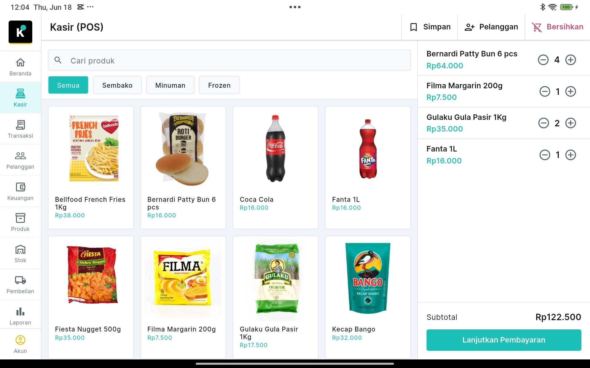 Aplikasi kasir Kaspoint di tablet